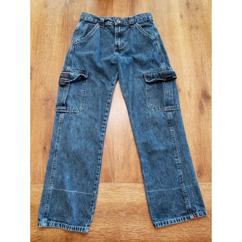 Wrangler Cargo Jeans Boy's Size 14 Slim Blue Denim Adjustable Waist